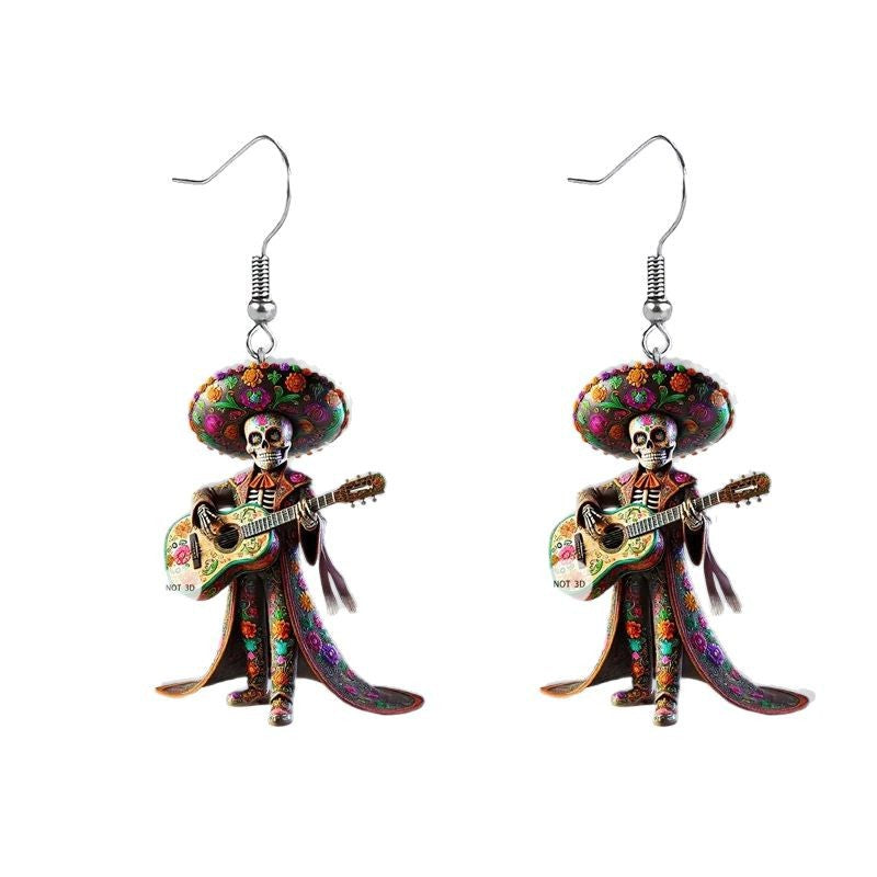 Wholesale Mexican style guitar skeleton acrylic earrings