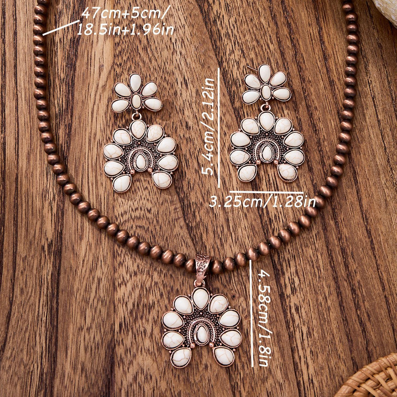 Wholesale Navajo Style Pendant Necklace and Earrings Set Zinc Alloy Beads Jewelry Accessory