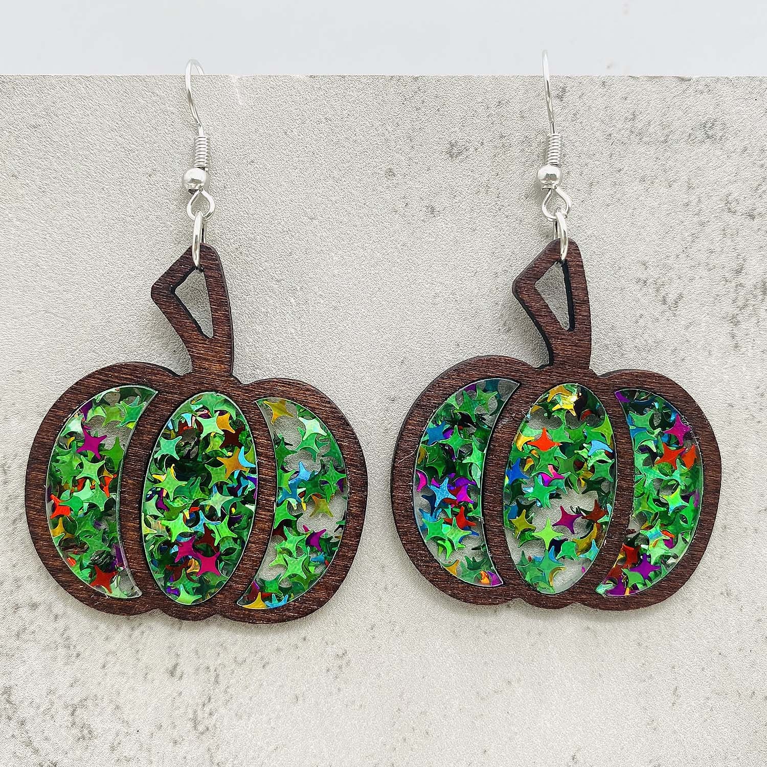 Wholesale Thanksgiving Earrings Halloween Pumpkin Wood Inlay Acrylic Earrings ACC-ES-ChenY022