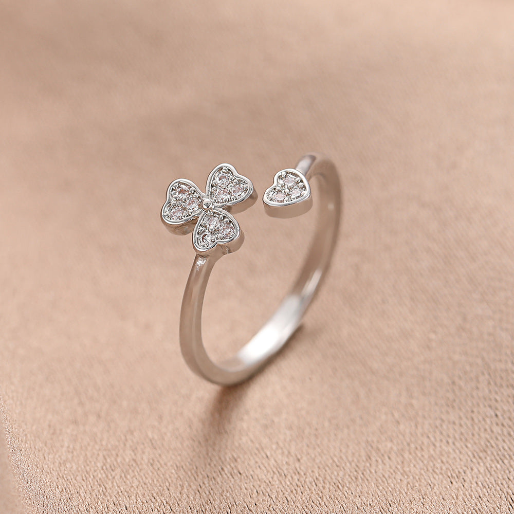 Wholesale Diamond Four Leaf Clover Rose Gold Plated Ring