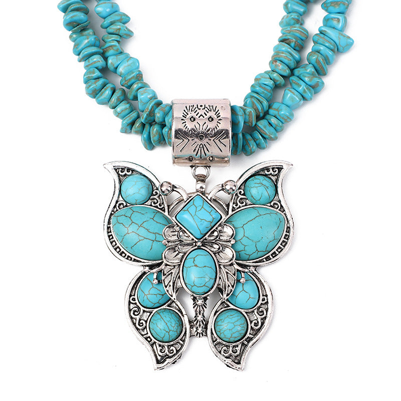Wholesale Drop Flower Turquoise Butterfly Necklace