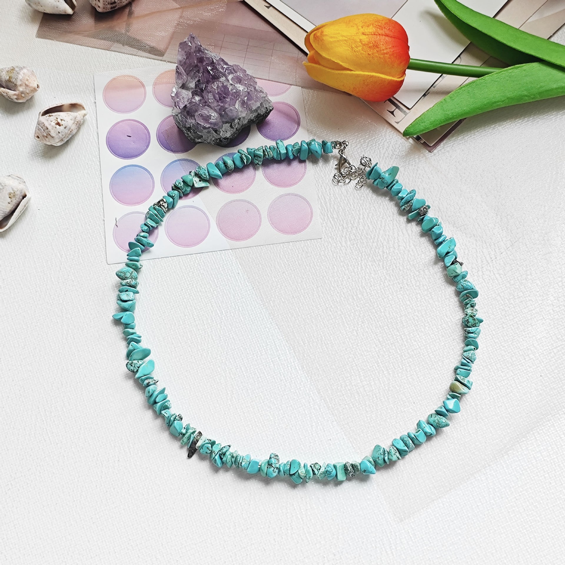Wholesale Boho Style nut Shell Turquoise Necklace Stainless Steel Jewelry Accessory for Men Women