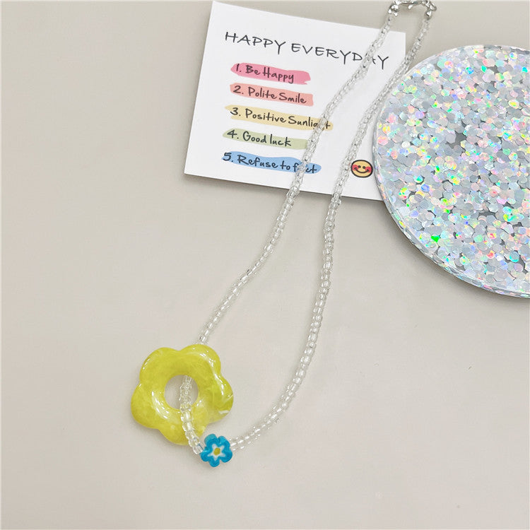 Wholesale  Retro Color Beaded Flower Necklace