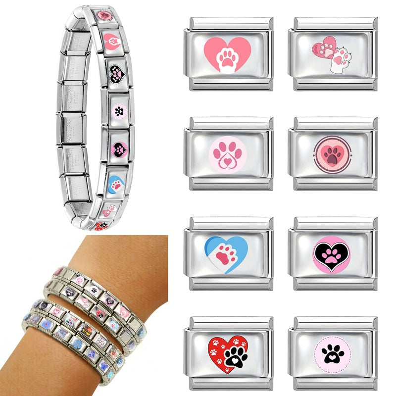 Wholesale Stainless Steel Paw Print Heart Charm For DIY Bracelet Jewelry Making