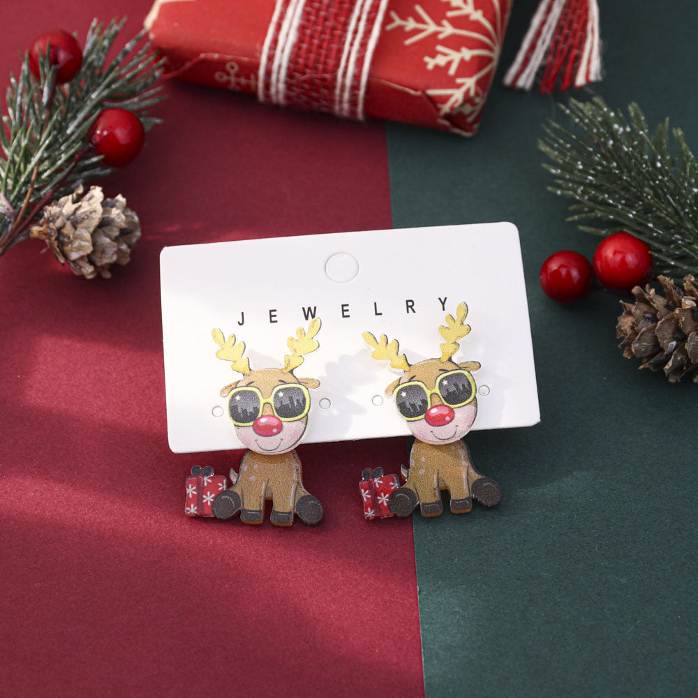 Wholesale Cute cartoon front and back Christmas stud earrings