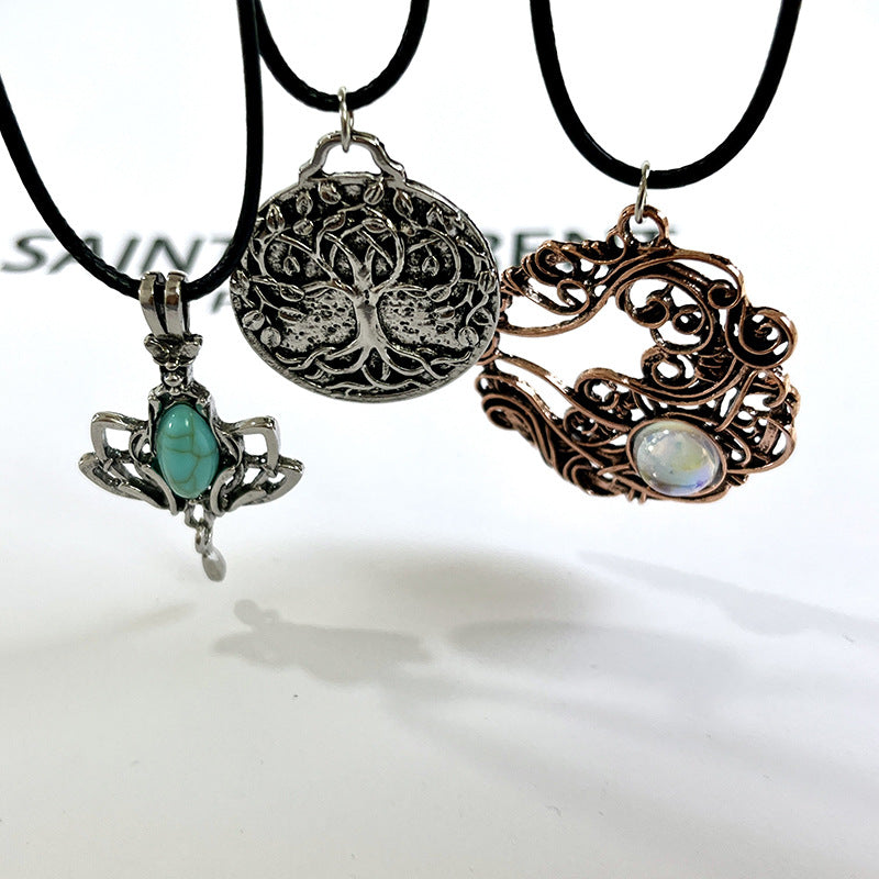 Wholesale Retro Tree Flower Pendant Necklace,  Turquoise Inlay,  Zinc Alloy,  Electroplated,  Boutique Resale Jewelry Accessory