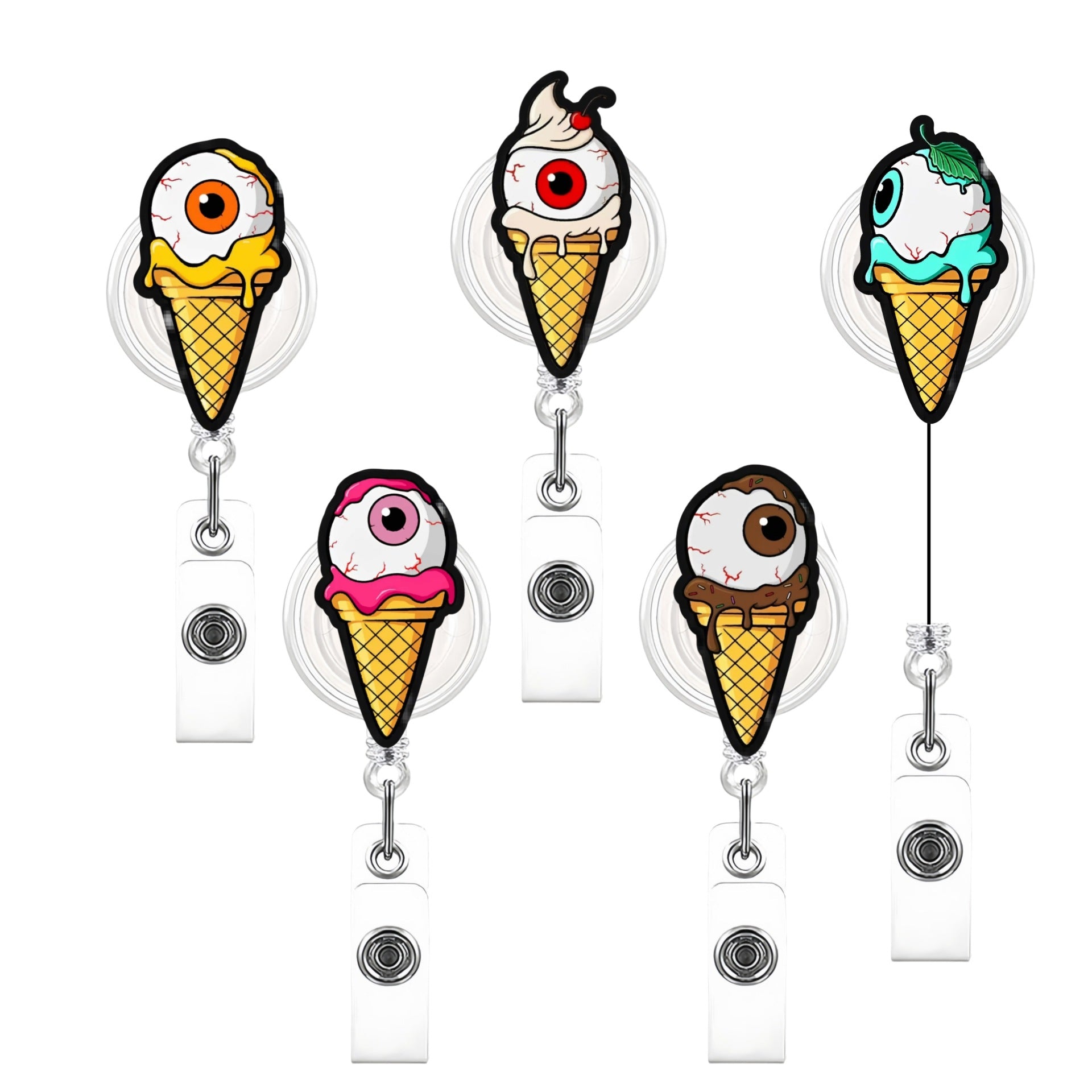 Wholesale Halloween Eyeball Acrylic Retractable Clip Badge Keychain