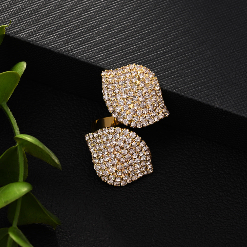 Wholesale Petal Ring Light Luxury Rhinestone Open Ring