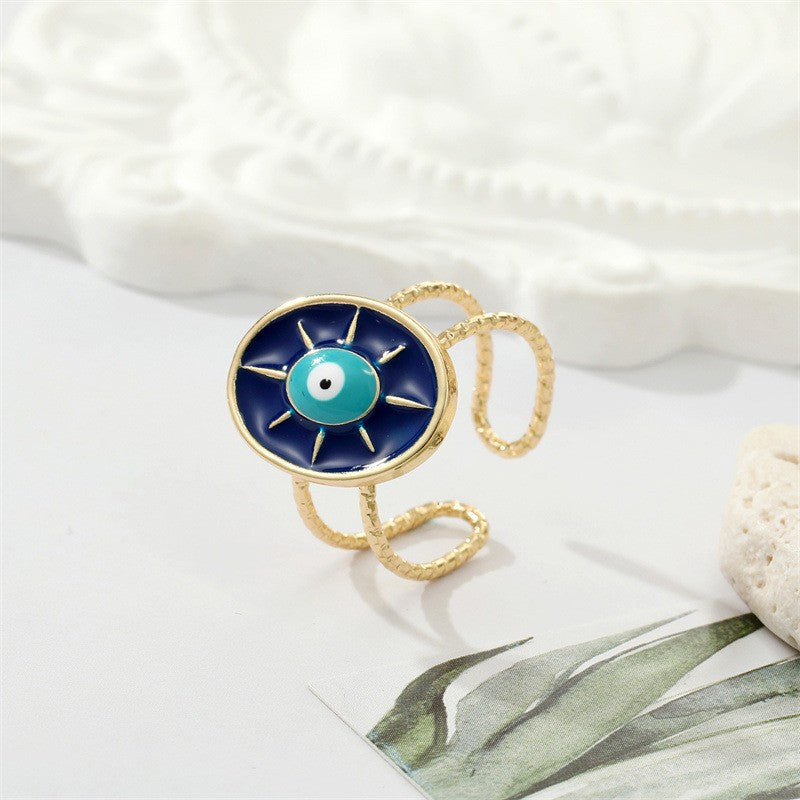 Wholesale Alloy Evil Eye Ring With Blue Eye Adjustable Open Design Women S Fashion Jewelry Accessory