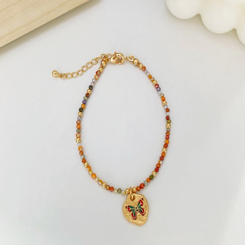 Wholesale Colorful Zircon Beaded Oil Butterfly Necklace