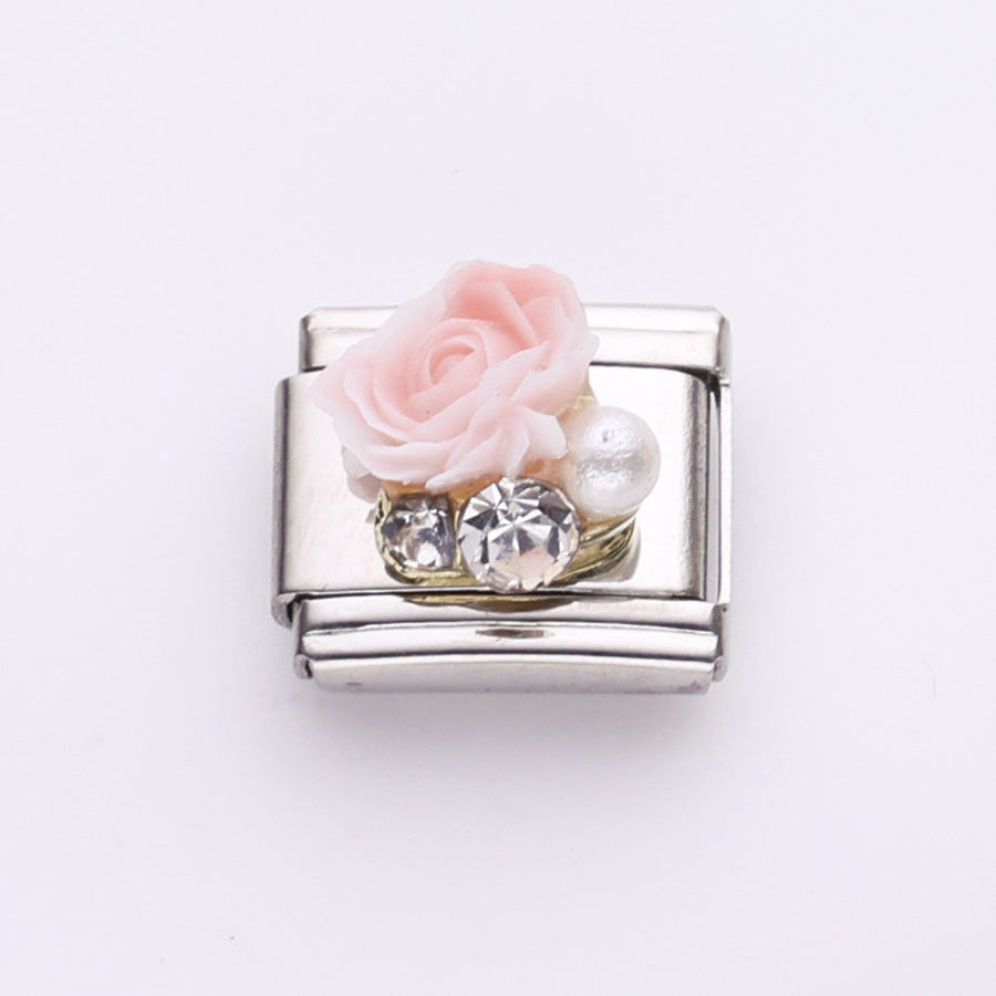 Wholesale 10pcs Italian Charm Bracelet 9mm DIY Splicing Flower Croissant Stainless Steel Composable Bracelet