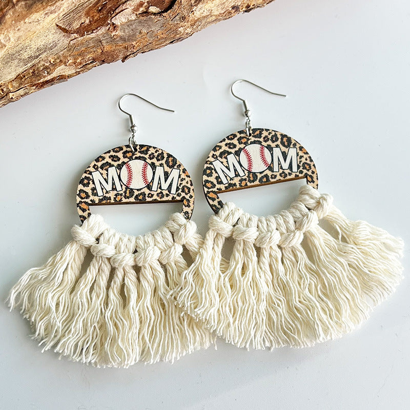 Wholesale Mother's Day bohemian woven tassel sports mom ball casual earrings
