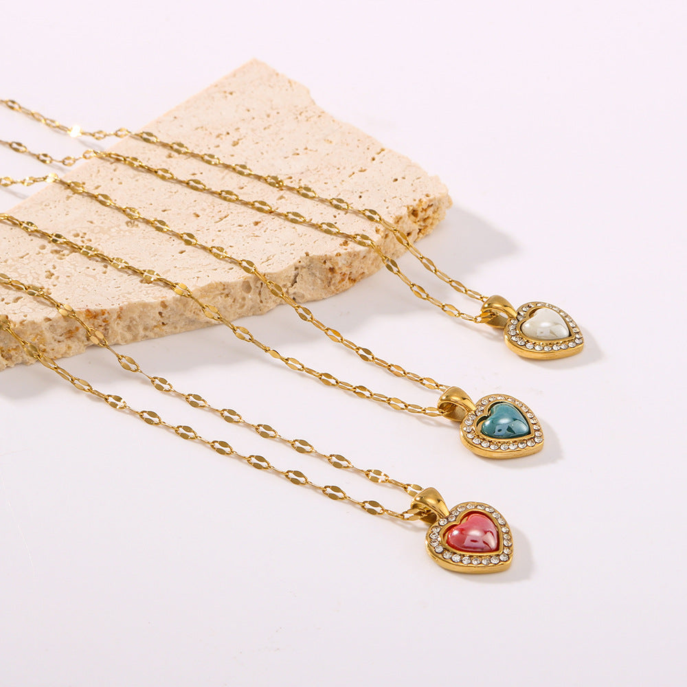 Wholesale  Stainless steel love-shaped necklace oil drop clavicle chain