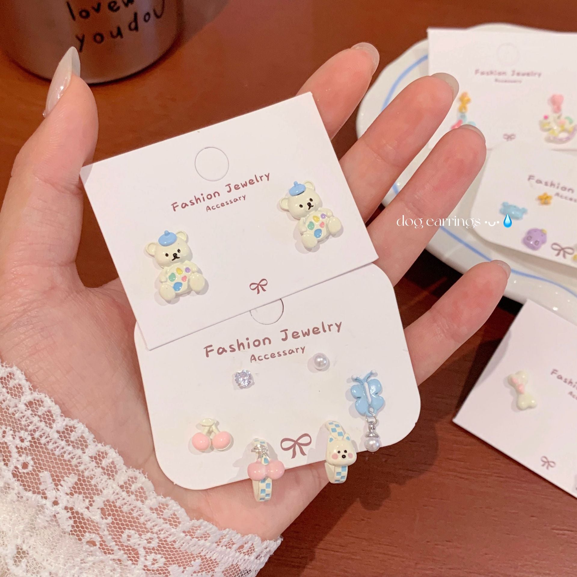 Wholesale Cute West Highland cartoon earrings with silver needle design  bear and horse all-match earrings