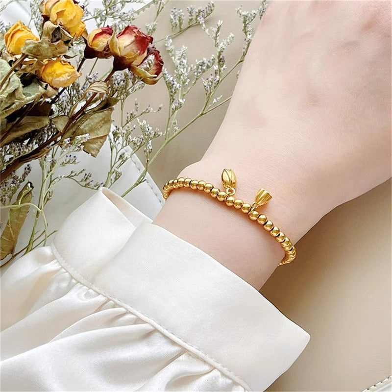 Bracciale con semi di loto dorato in acciaio inossidabile all'ingrosso