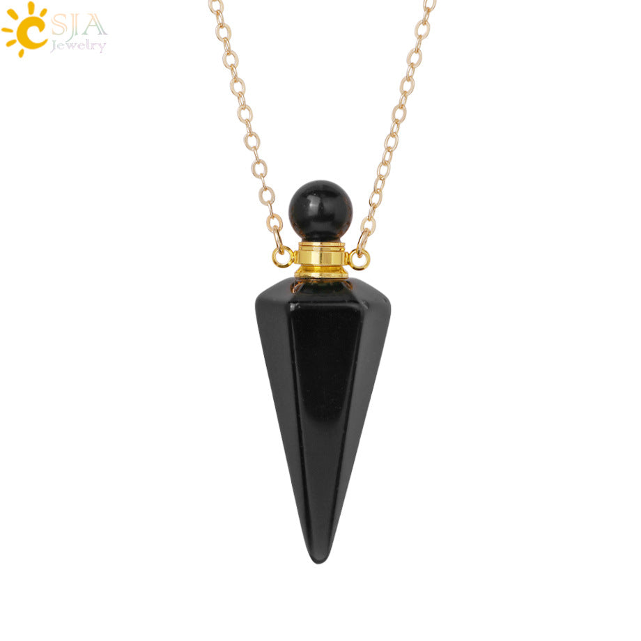 Wholesale Natural Stone Crystal Stone Hexagonal Column Perfume Bottle Necklace ACC-NE-HuaiShe002