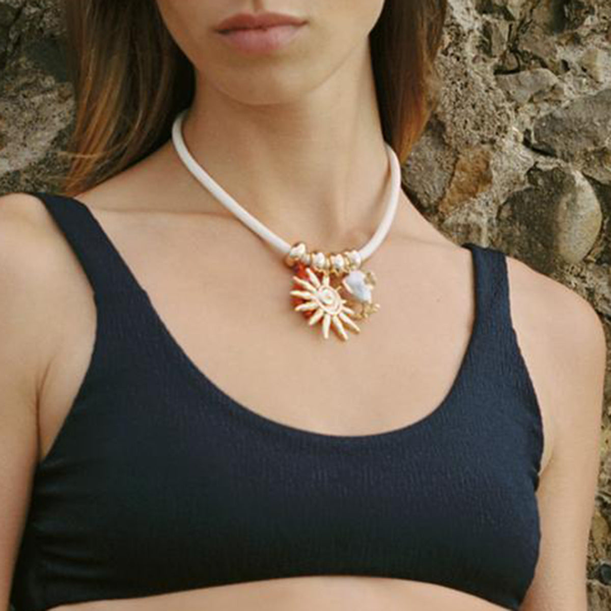 Wholesale  beach sun coral leather rope necklace  clavicle chain