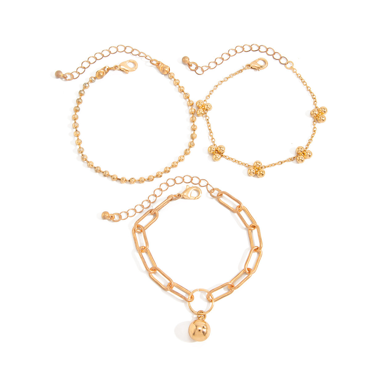 Wholesale Punk Hip Hop Geometric Bead Chain Bracelet Zinc Alloy Gold Tone Women S Everyday Fashion Jewelry Accessory