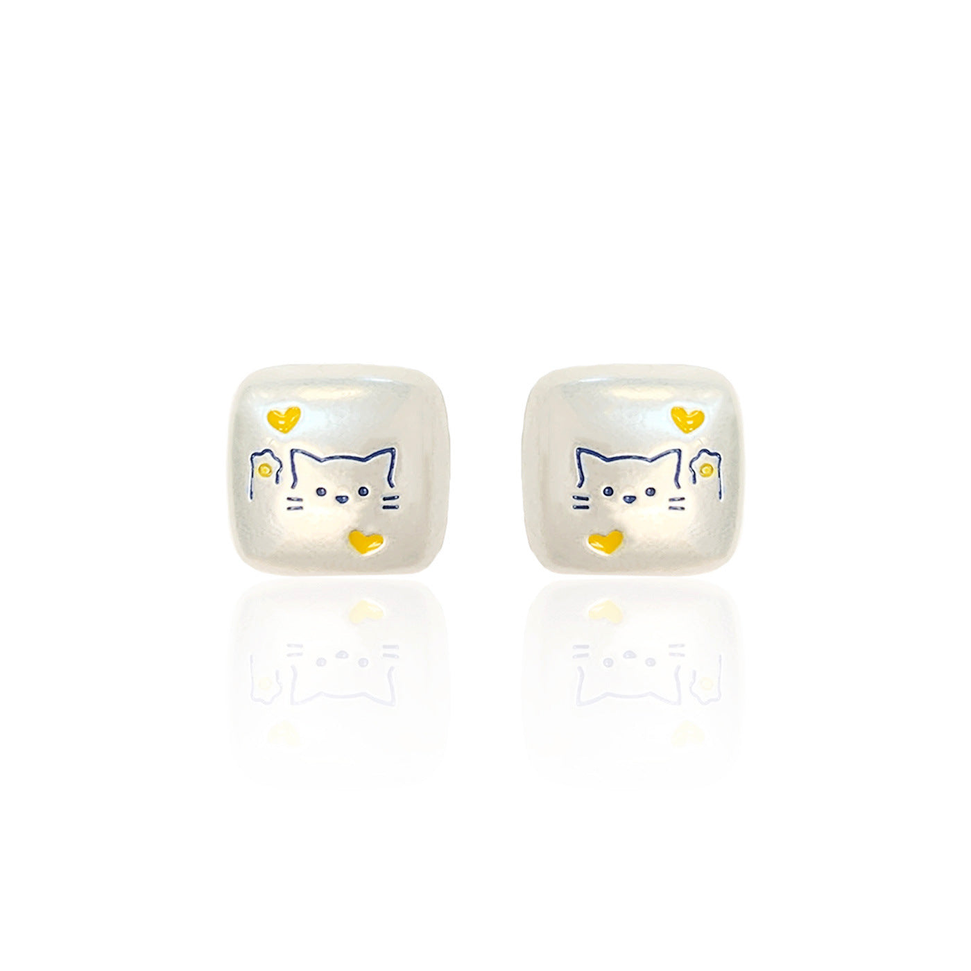 Wholesale Square Graffiti Cat Earrings  Asian Silver Cute Five-pointed Star Butterfly Earrings