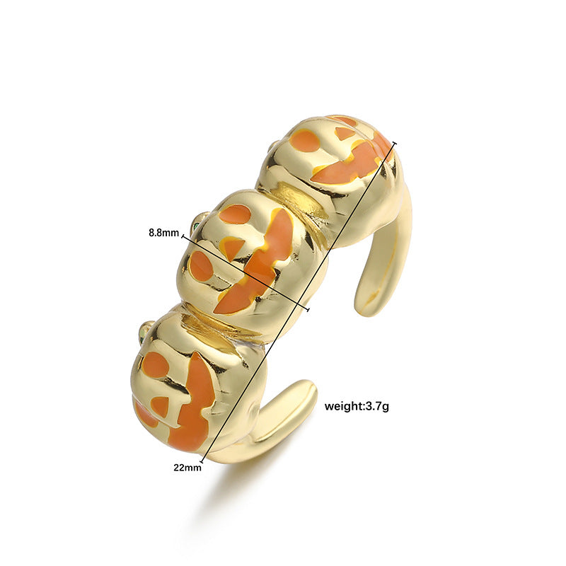 Wholesale Copper Drip Oil Pumpkin Ghost Face Ring  Funny Jewelry Accessory