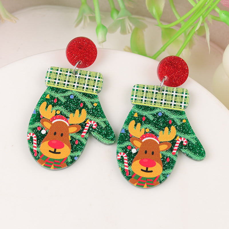 Wholesale Cartoon Creative Christmas Series Elk Gloves Acrylic Earrings