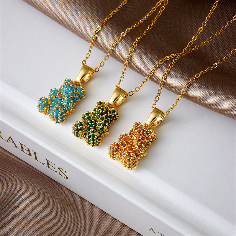 Wholesale  colorful bear necklace female niche design clavicle chain
