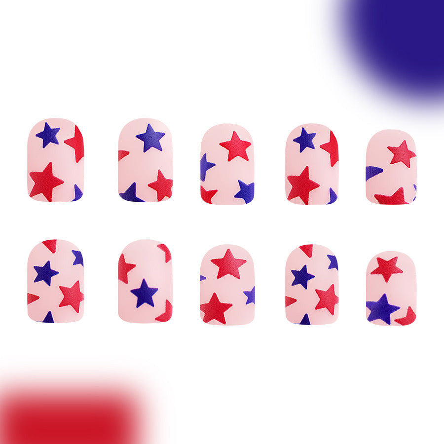 Wholesale 24 Pieces/box American Independence Day Short Striped Five-pointed Star Manicure Press-on Nails Kits Nail Stickers ACC-NS-GuaiXL036