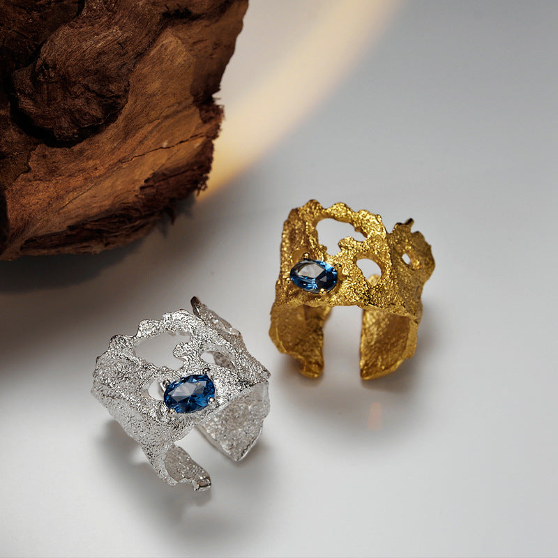 Wholesale  Light Luxury S925 Sterling Silver Hollow Broken Texture Ring