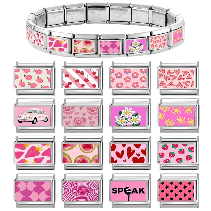 Wholesale Pink DIY Italian Stainless Steel Modular Bracelet Boutique Jewelry Accessory