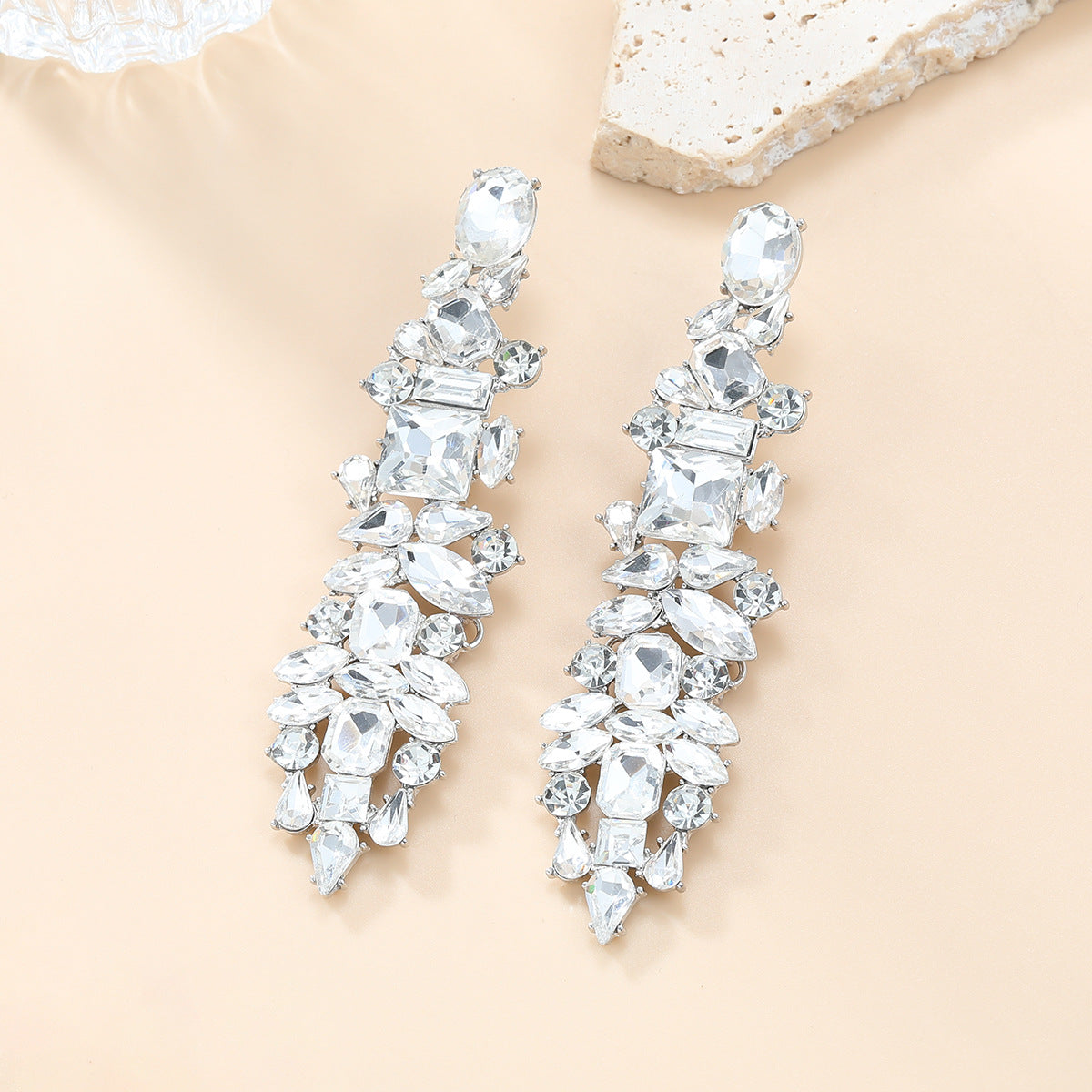 Wholesale Rhinestone Colored Gemstone Tassel Long Banquet Alloy Earrings ACC-ES-JL026