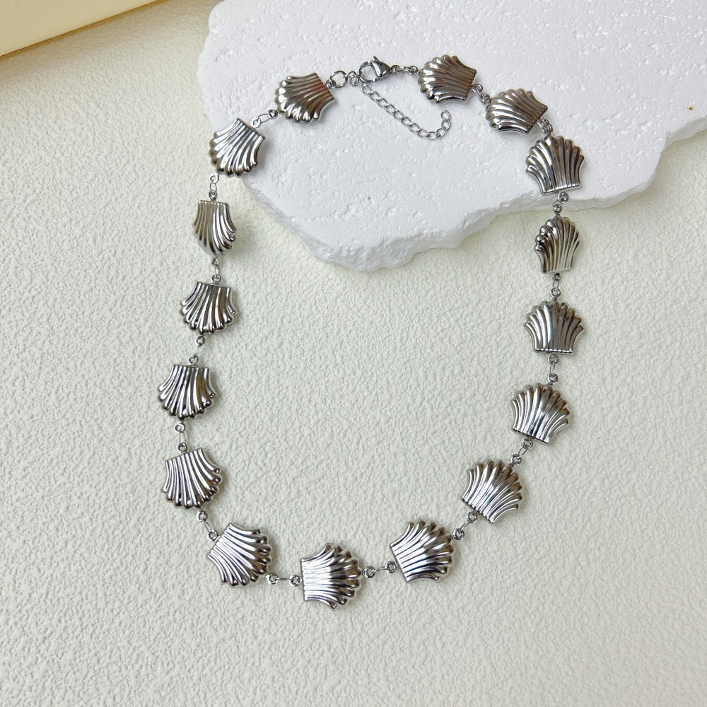 Wholesale  marine series stainless steel three-dimensional hollow shell necklace