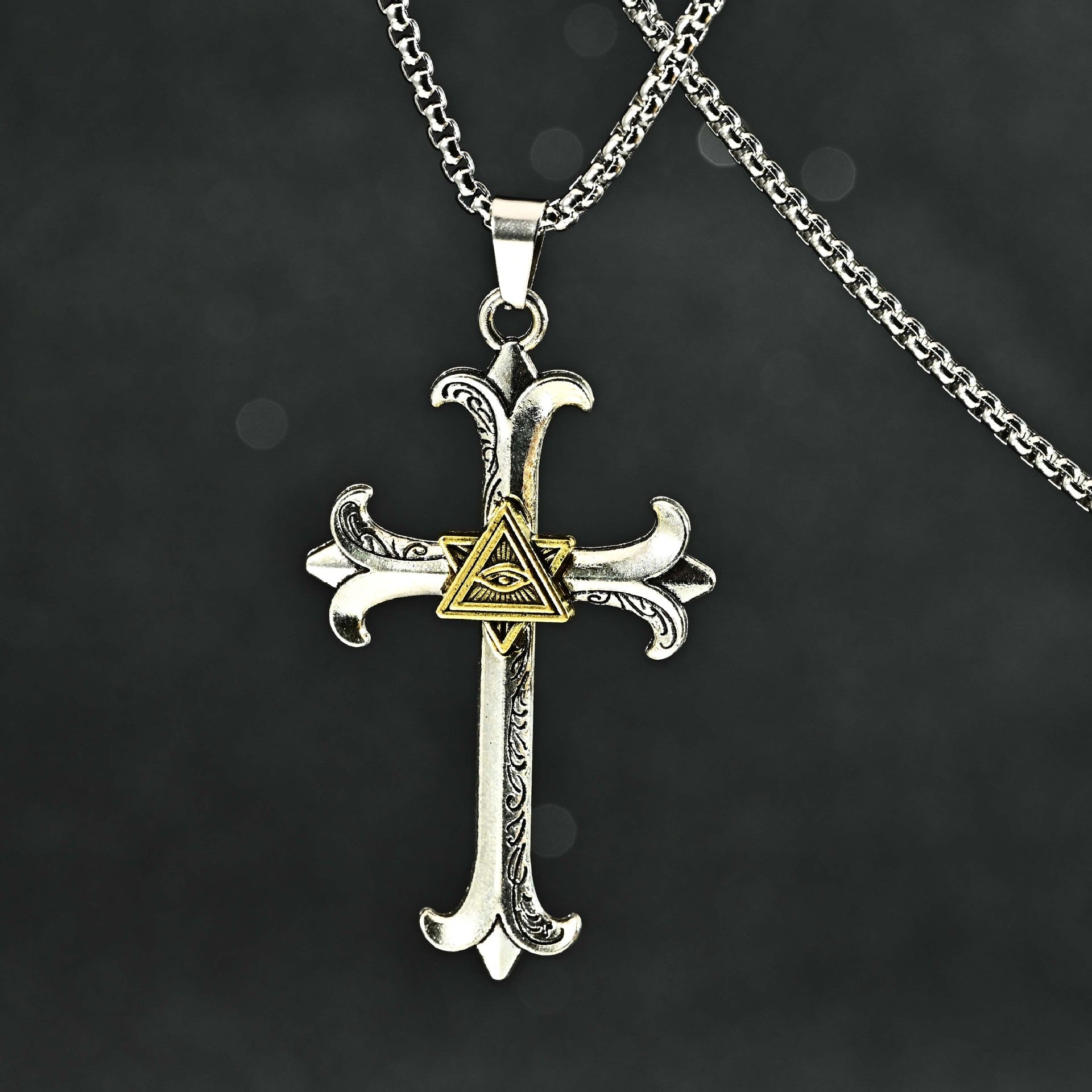 Wholesale Zinc Alloy Hip Hop Cross Pendant Necklace Men S Eye Of God Antique Style Jewelry