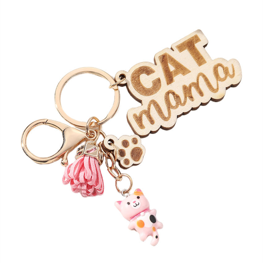Wholesale English Letter Mother's Day Tassel Wood Keychain ACC-KC-RongR060