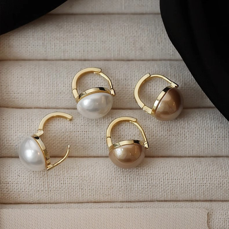 Wholesale Minimalist Round Imitation Pearl Stud Earrings French Design Copper Electroplated Jewelry Accessory