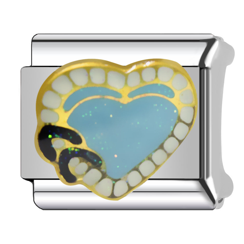Wholesale Heart-Shaped Italian Module Bracelet Stainless Steel Dripping Oil Fashion Jewelry Accessory Gift