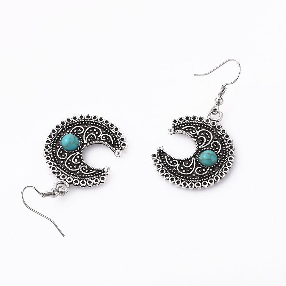 Wholesale  Vintage Earrings Fashion Personality Moon Turquoise Earrings