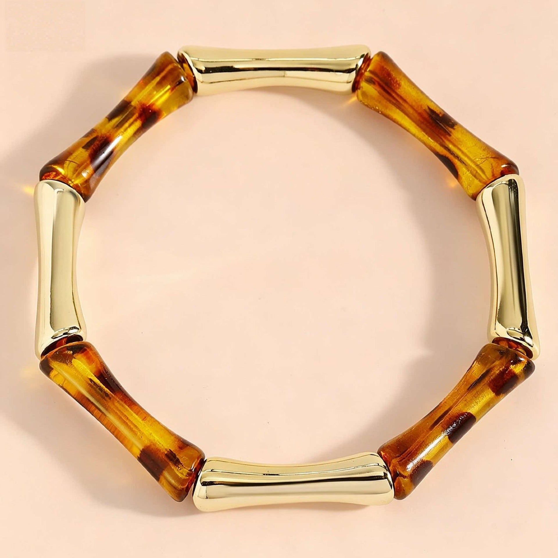 Wholesale Amber Resin Beaded Bracelet Bangle Set For Women Geometric Design Stretch Band Chic Jewelry Accessory
