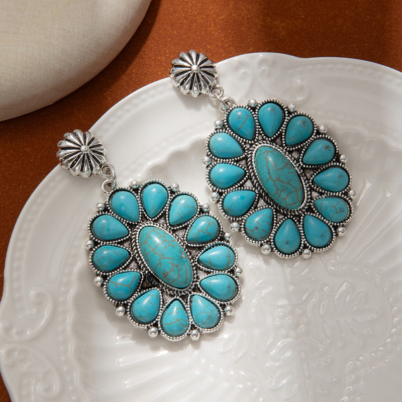 Wholesale Bohemian Pine Stone Flower Drop Earrings Chic Jewelry Accessory for Party Gift