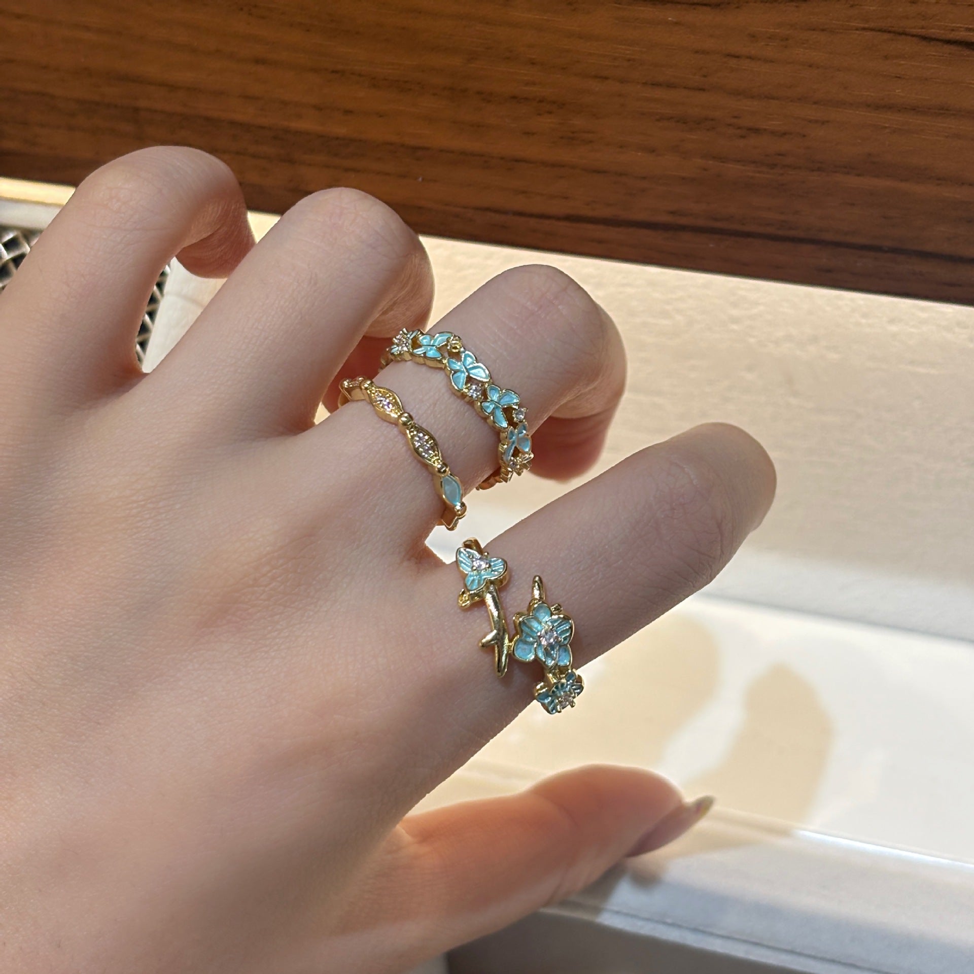 Wholesale  Iris Butterfly Flower Luxury Open Ring