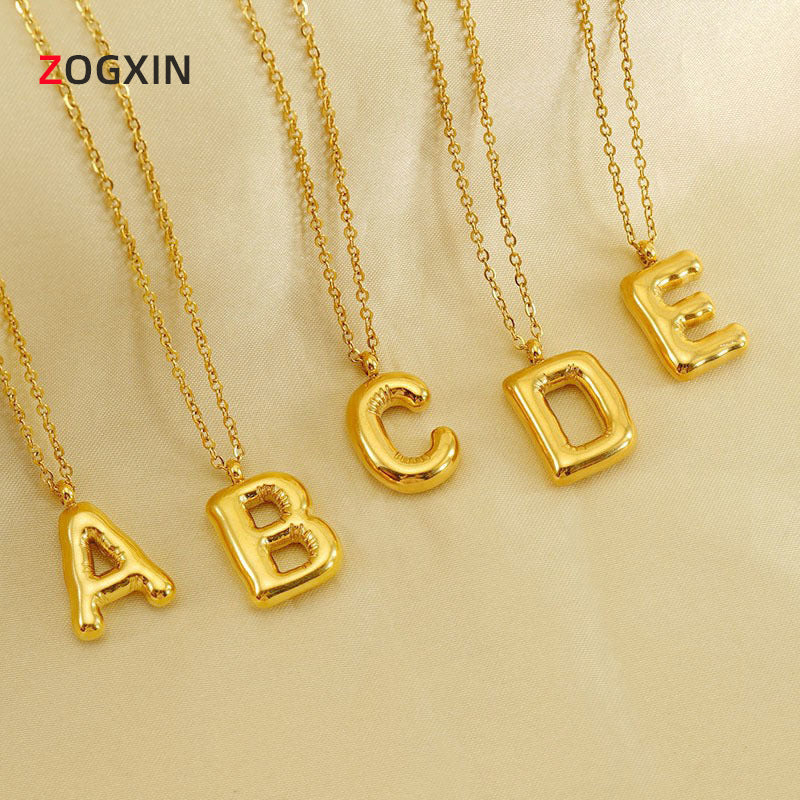 Wholesale Titanium Steel glossy bubble letter necklace