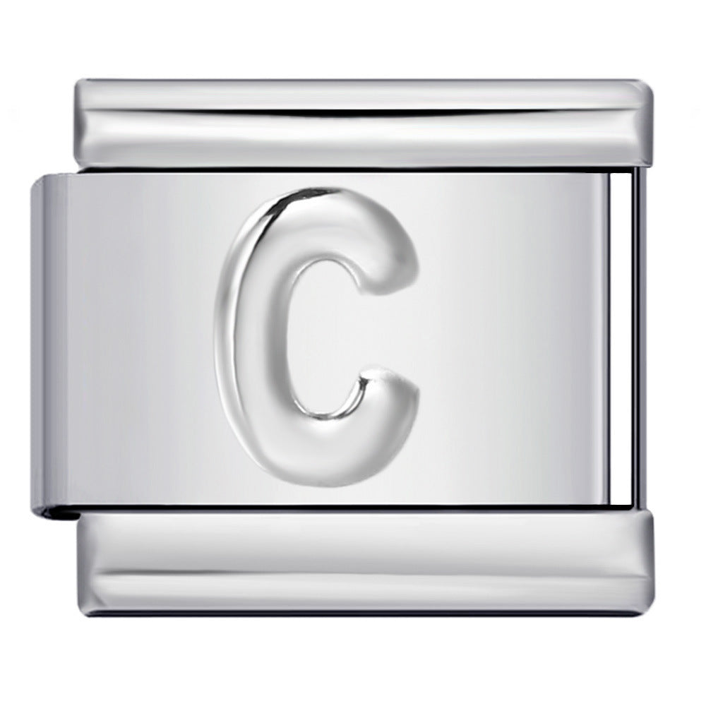 Wholesale  Italian Charm Bracelet 9mm DIY convex 26-letter  Creative Stainless Steel Composable Bracelet