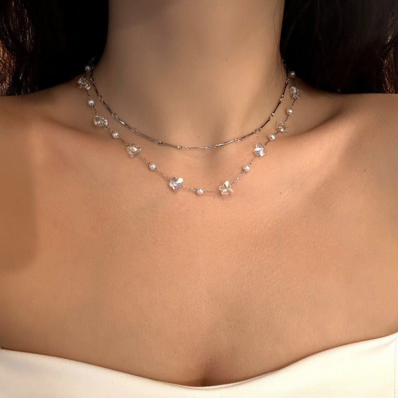 Wholesale  Double-Layer Butterfly Necklace Luxury Clavicle Chain  Accessories