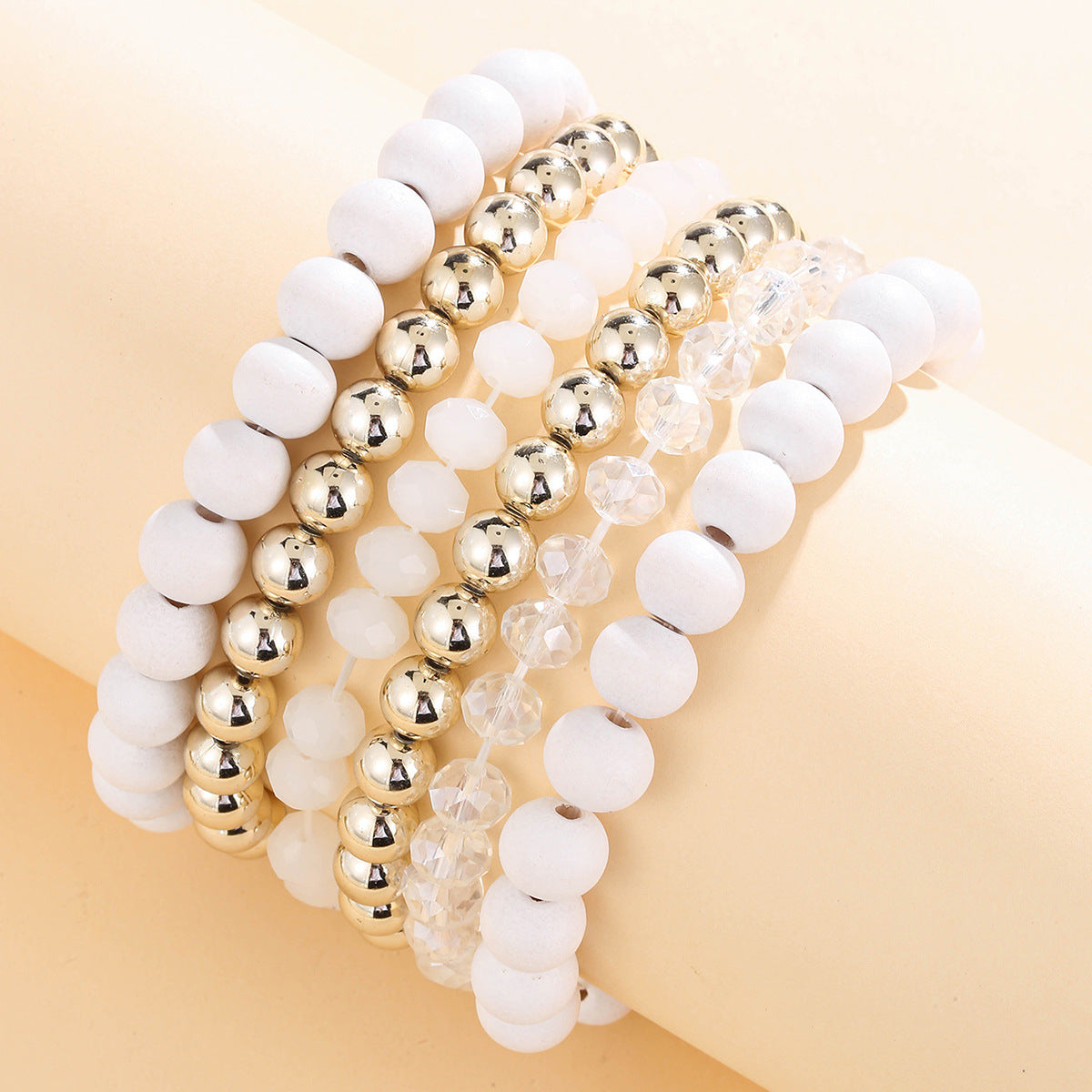 Wholesale  popular Bohemian style color wooden beads Crystal stacked six-piece bracelet