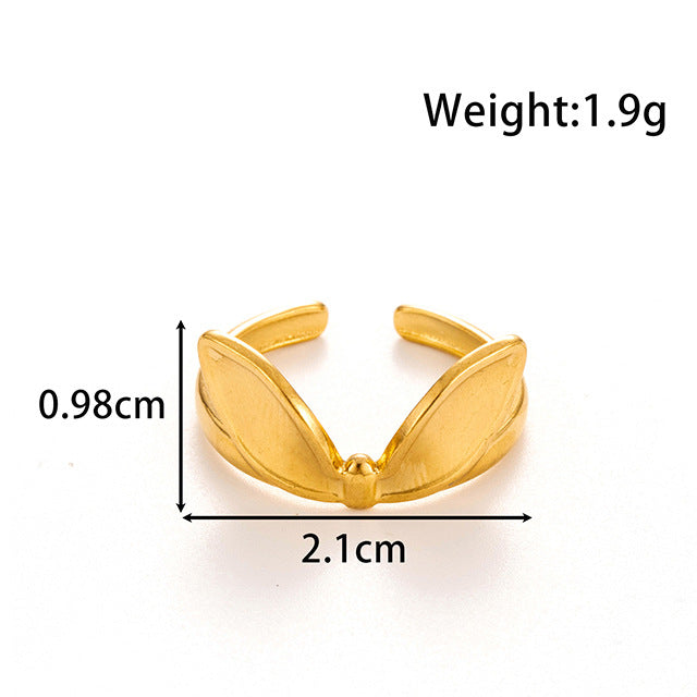 Wholesale  metallic  leaves smiley face  simple style opening adjustable titanium steel ring