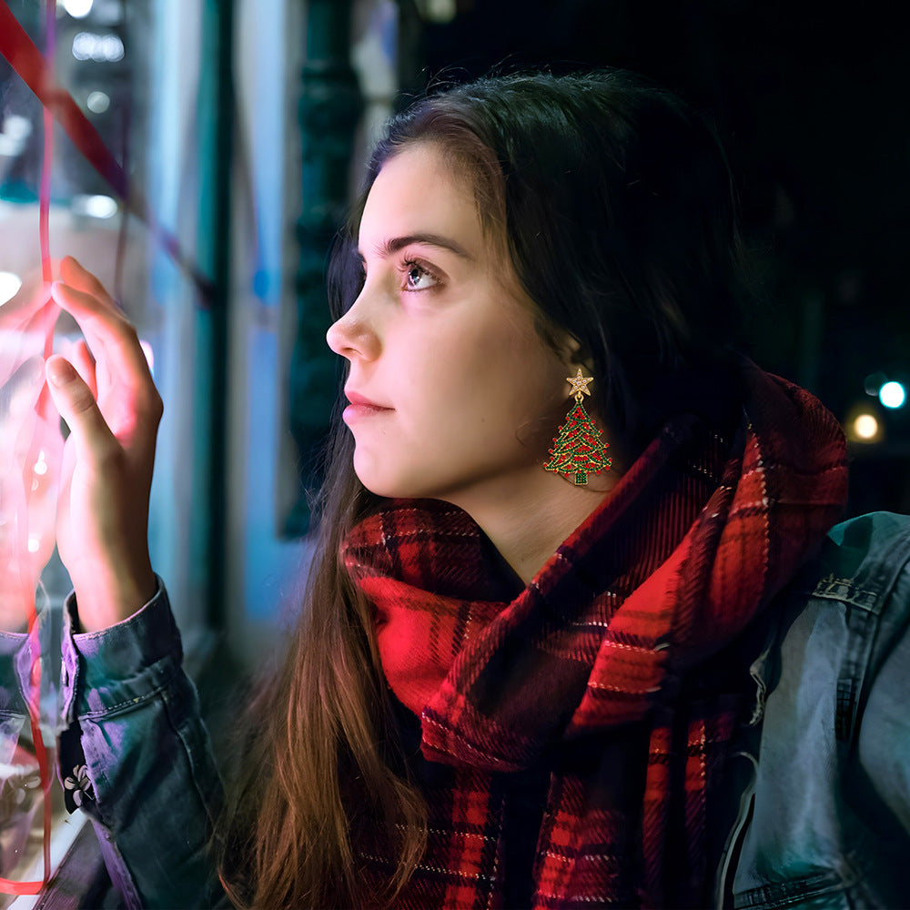 Wholesale Christmas Tree Hollow  Earrings