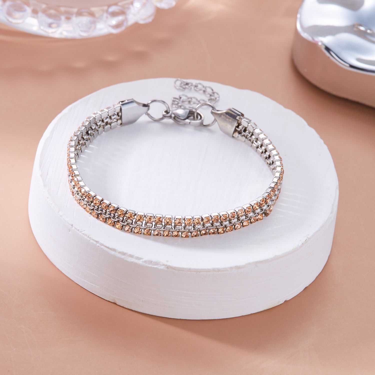 Wholesale Stainless Steel Diamond Bracelet Color Zircon Rhinestone Claw Chain
