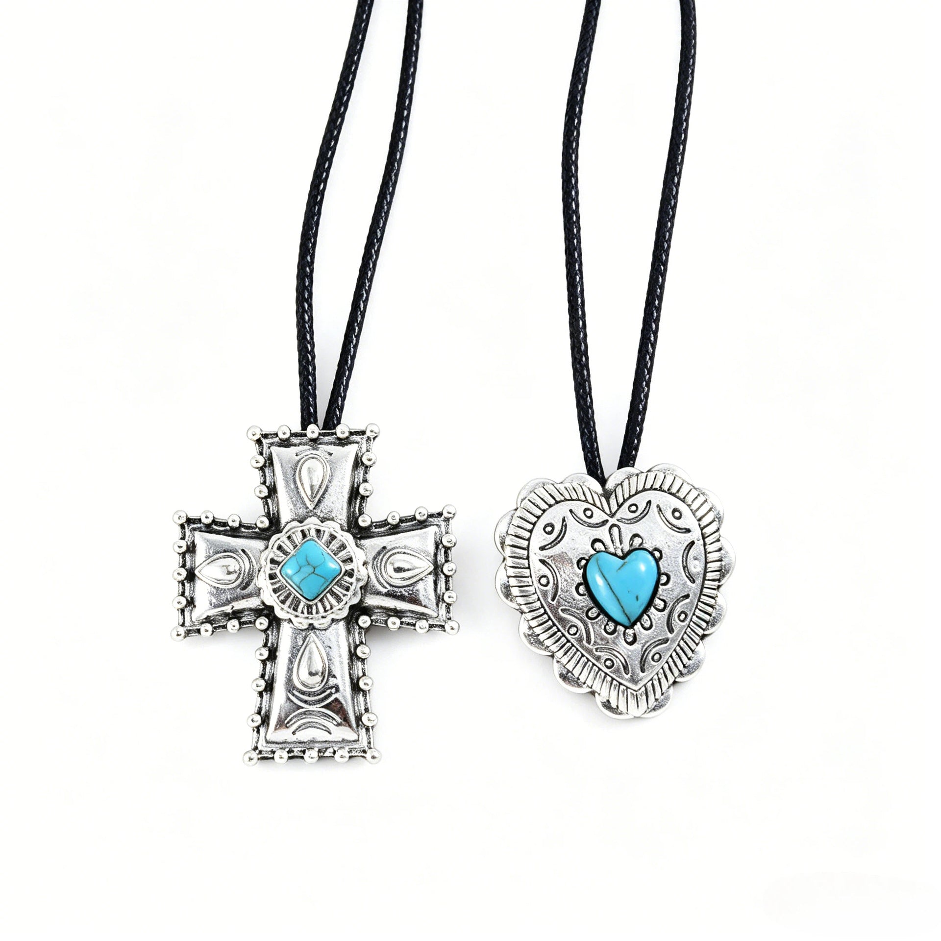 Wholesale Retro Bohemian Cross Love Heart Choker Necklace Zinc Alloy Turquoise Gothic Style Jewelry Accessory for Women