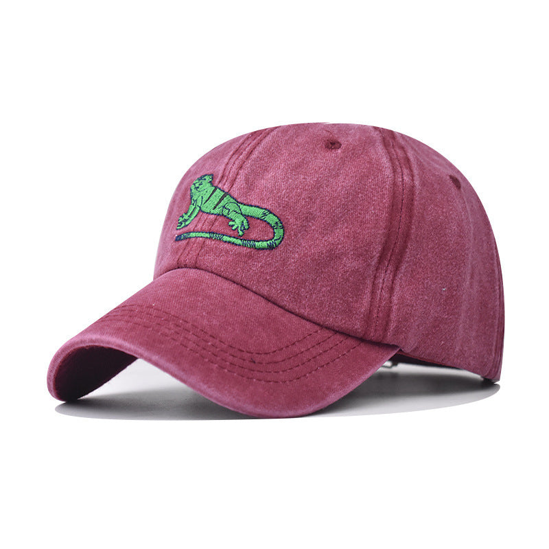 Wholesale Casual Washed Distressed Lizard Embroidered Baseball Cap Breathable Adjustable Summer Unisex