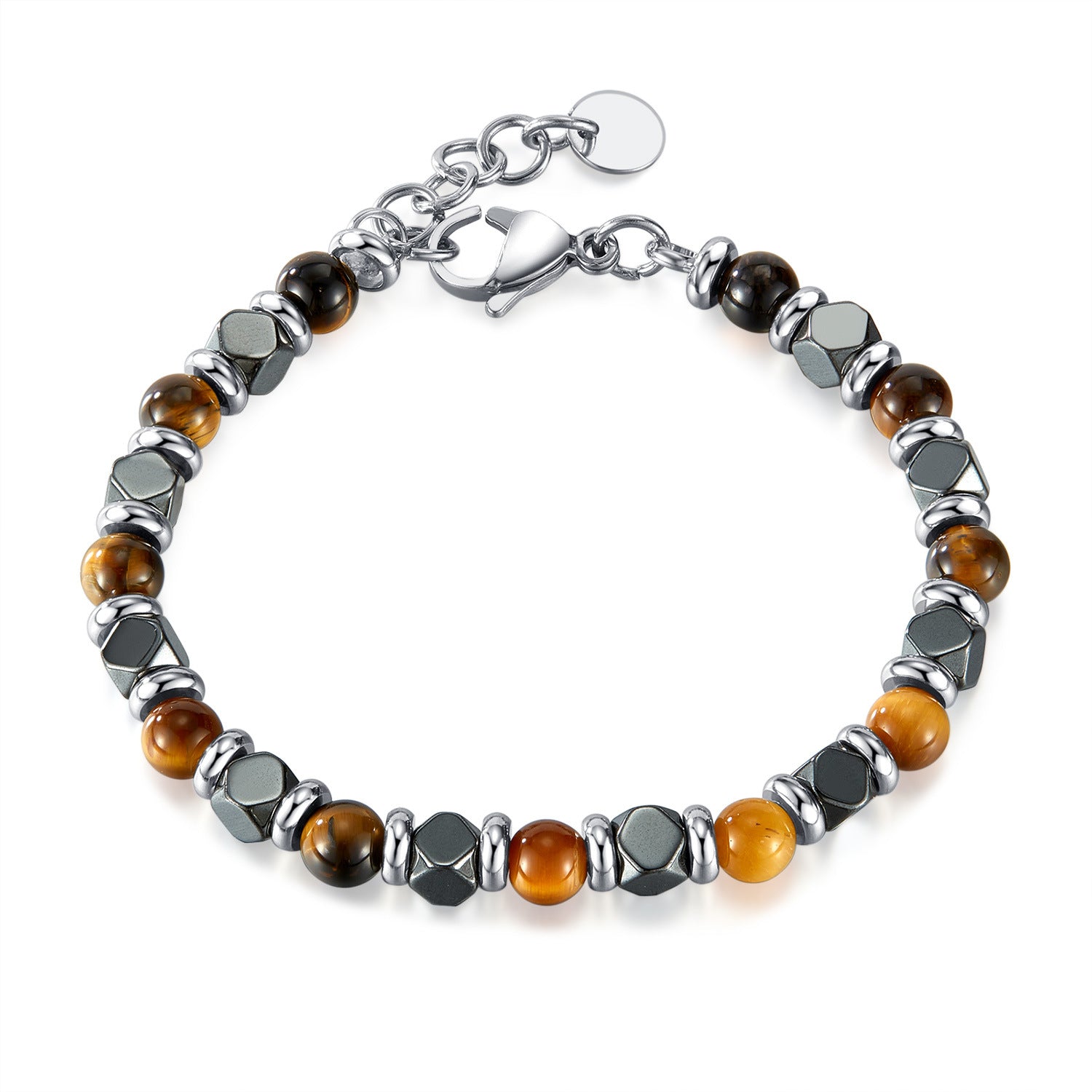 Wholesale  tiger eye stone stitching black stone stainless steel bracelet