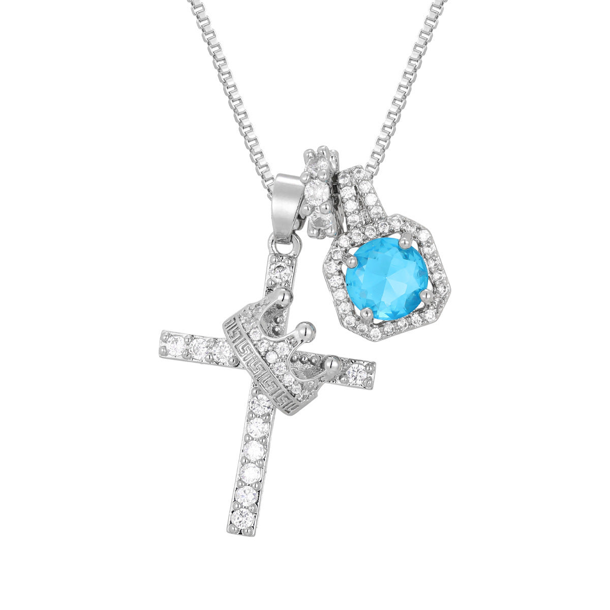 Wholesale Copper Cross Pendant Necklace with Zircon,  Geometric Fashion Jewelry Accessory for Women,  DIY Gift
